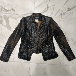 Vintage 2003 Authentic Chanel Crocodile faux leather Jacket SZ 38 CC logo button